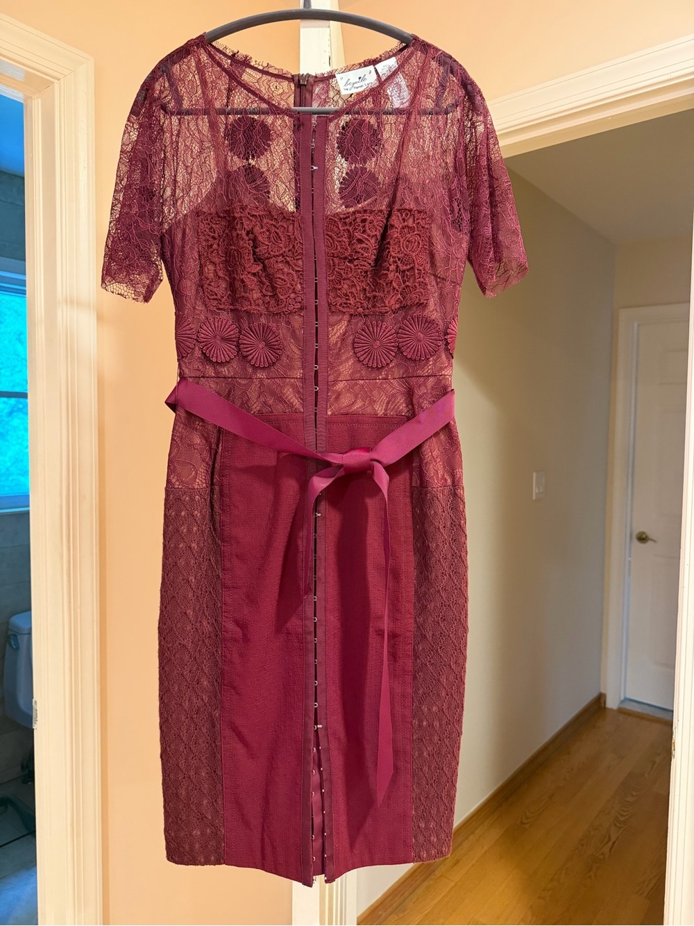 Byron Lars Burgundy Lace & Satin Midi Dress